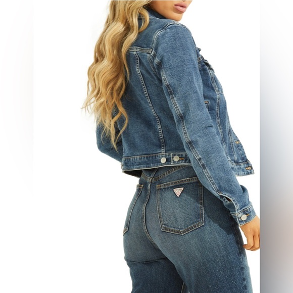 GUESS Denim Trucker Jacket ~ Medium Wash Blue Jean ~ Silver Buttons ~ XL - Picture 11 of 16